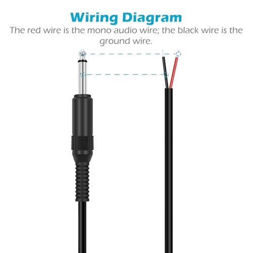 Adaptador Jack 6.35mm a cable para altavoz, 2 unidades, 6ft miniatura 3