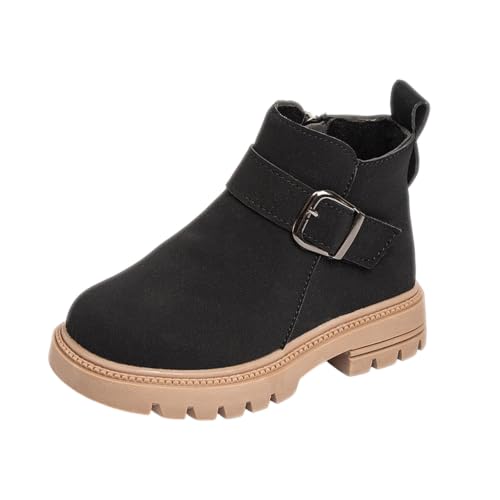 Saxrel Botines de piel sintética para niñas, con correa de hebilla, suela suave, botas escolares, 1 negro set + 4 = 8 tintas, 34 EU
