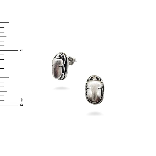 Egyptian Scarab Post Earrings - Silver Finish - Made in USA3