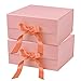 WRAPAHOLIC 2Pcs Coral Gift Box with Satin Ribbon, 8x8x4 Inches Collapsible Gift Box with Magnetic Closure for Party, Wedding, Gift Wrap, Bridesmaid Proposal, Storage