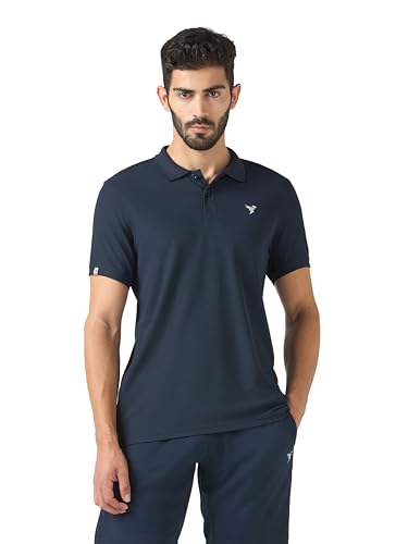 Image of TECHNOSPORT Men's Solid Slim Fit Polo Collar T-Shirt MATPIQ Half Sleeve Button Polyester for Gym Running Workout UPF50+ Anti Odour