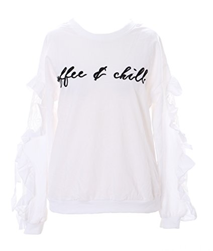Kawaii-Story TS-100 Blanco Volante Encaje Manga Larga Camiseta Sudadera Harajuku