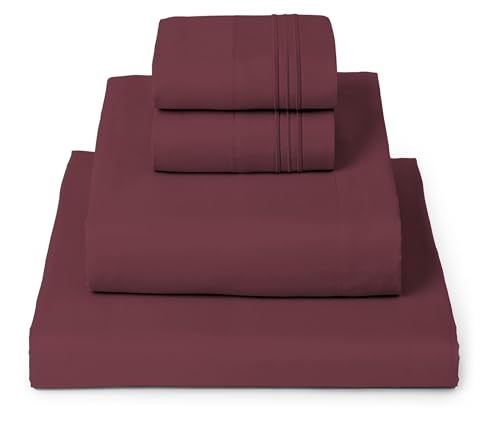 Image of Mellanni Queen Sheets Set - 4 PC Iconic Collection Bedding - Hotel Luxury, Extra Soft, Cooling Bed Sheets - Wrinkle, Fade, Stain Resistant (Queen, Burgundy)