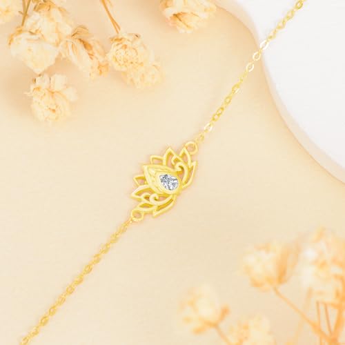 14k Solid Gold Lotus/Sunflower/Clover Bracelet 14k Yellow Gold Flower Jewelry Birthday Christmas Gifts4