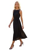 Roman Animal Print Pleated Chiffon Dress for Women UK Ladies Spring Everyday Summer Holiday Round Neckline Comfy Sleeveless Soft Fit & Flare Frock Midi Length Gowns - Black - Size 12