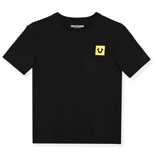 True Religion Boys Tee Shirts Short Sleeve Cotton T-Shirt for Boys Graphic Tees (US, Numeric, 10, 12, Regular, Black-Gold Metallic)