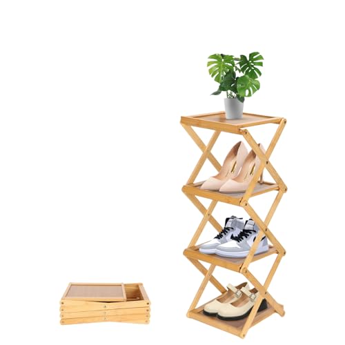 Vinnatsuシューズラック折りたたみシューズラック狭い玄関 折りたたみ 靴棚下駄箱 靴箱 棚 収納棚 玄関収納 靴 収納 省スペース 組立不要 4段/5段/6段天然竹製25cm*24cm*27cm (木の色, 25cm*24cm*67cm)
