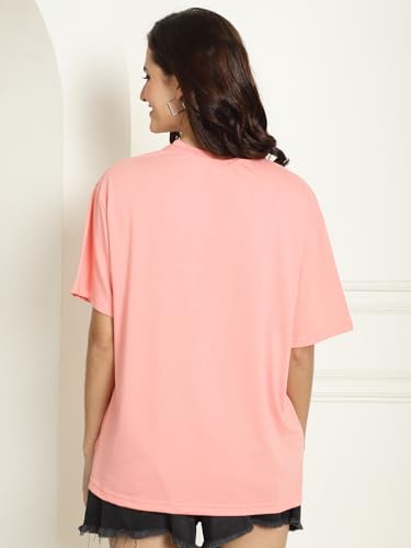 Image of Preneum Women's Cotton Aesthetic & Cool Graphic Printed Baggy Fit Drop-Shoulder Sleeves Cotton Oversized T-Shirt || Printed