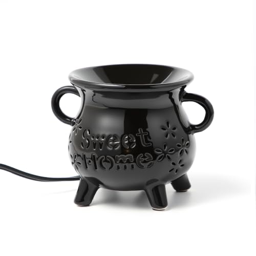 TTJ Ceramic Cauldron Wax Melt Warmer with Sweet Home Design Electric Wax Burner for Home Fragrance Decorative Candle Warmer with Two Handles Ideal Gift for Valentines Day Wedding Birthday Black