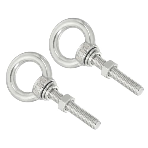 Image of uxcell M5*30 3 /16 inchx1.18 inch Stainless Steel Eye Bolts Threaded Screw Eyebolt Shoulder Ring with Nuts Washers for Lifting Hanging, 2 Set