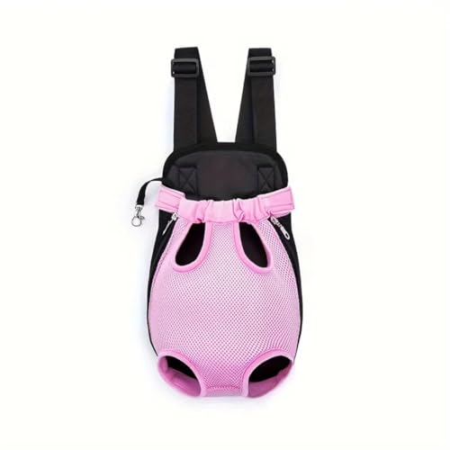 Pet Travel Backpack for Cats and Dogs, Portable Breathable Mesh Chest Carrier, Polyester Woven Double Shoulder Pet Bag for Outdoor Adventures (Pink, Small)