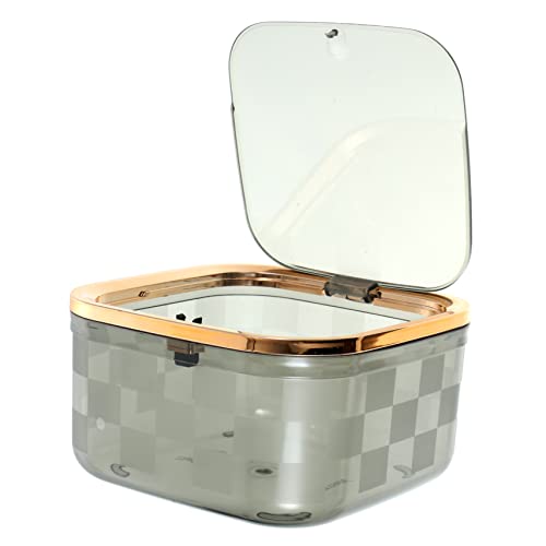 OUNONA Stylish Push-lid Mini Trash Can Desk Wastebasket for Makeup Table Small Garbage Bin Pet Material Round Corner Easy to Empty