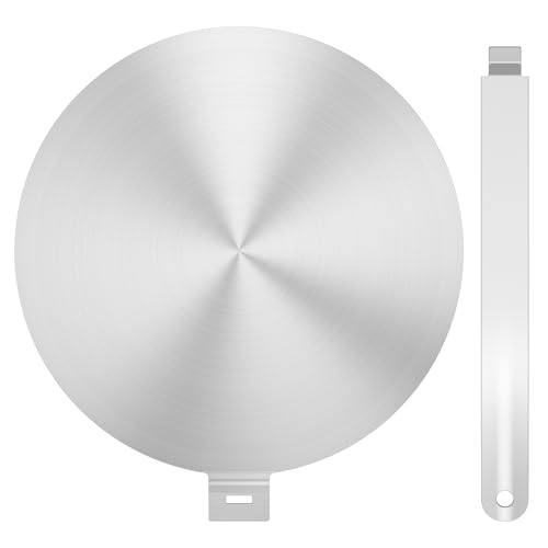 US Heat Diffuser Plate with Handle 3 Layer Heat Conduction Plate Uniformly Heated Heat Diffusion Plate Round Induction Adapter Plate Induction Cooktop Converter Plate for Kitchens(silver-11 -inch-1)