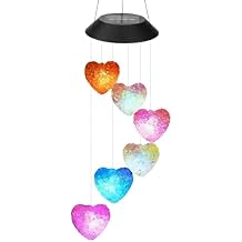 PONDON Led Hanging Solar Wind Chimes, Heart-Shaped Garden Decor Light, Multicolor Outdoor Lamp, Weatherproof for Yard