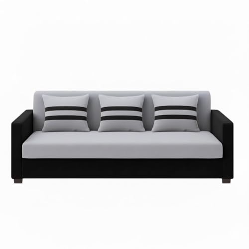 Image of FURNY Lifestylio 3 Seater Fabric Sofa Set (Light Grey-Black) Premium Velvet Finish | Ideal for Living Rooms, Offices