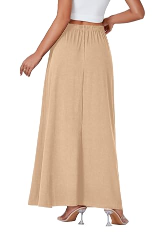 Jupe longue ourlet fluide élastique taille haute beige uni taille S