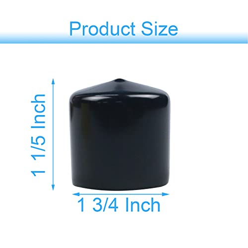 Image of Acocony 1 3 /4 Inch Rubber Cap (44.45 mm) Round Black Pack of 8 | 1.75 inch PVC Rubber End Caps Dustproof, Protective & Aesthetic Flexible Covers for Tubing, Pipes, Poles, Bolts & More