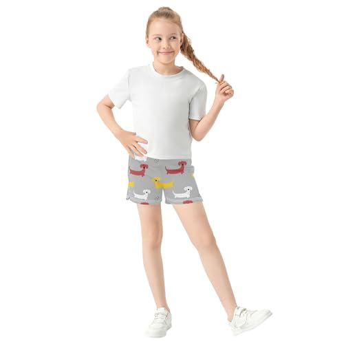 Girls Athletic Shorts Cute Dogs Gray Print Kids Casual Activewear Comfy Pajama Sleep Shorts for Summer, X-Small2