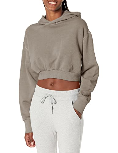 Reebok Women's Natural Dye Crop Hoodie, Boulder Grey/Natural Dye, Medium