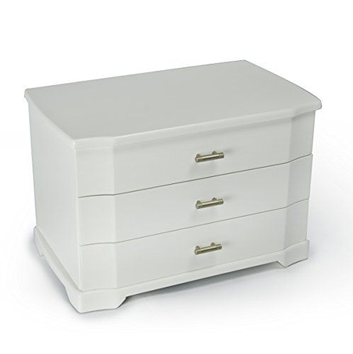 Modern Matte White 18 Note Ballerina 3 Tiered Musical Jewelry Box - Many Songs to Choose - Easy Song Selection Canon in D(Pachelbel)