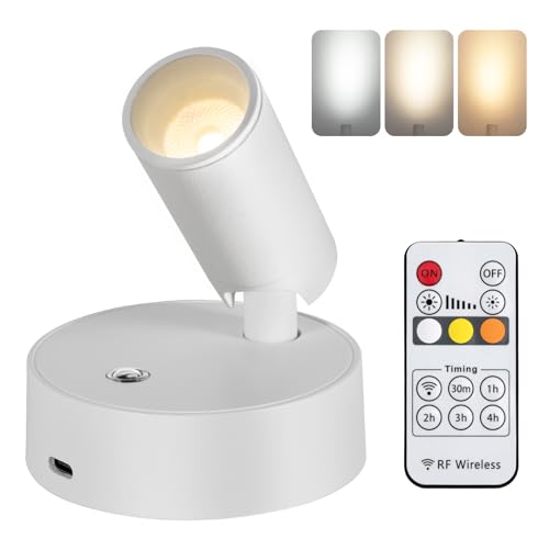 OTeedo Wireless Spotlights Indoor with Remote Up Lights Indoor Picture Light Battery Operated Spot Lights with 3 Color Dimmable Accent Uplighting Stick on Wall Light for Plant Artwork White