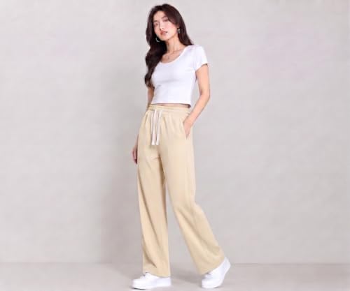 Image of Samfor Woman's Loose Fit Track Pants - Polycotton Joggers with Elastic Waistband & Side Pockets, Lower Comfortable for Gym, Running & Casual Wear