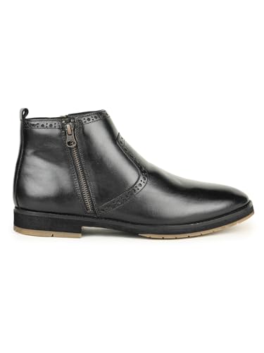Image of B-5815 Genuine Leather High Ankle Boots For Men In Brogue Style With Zipper, Pointed Toe, Flat Heel & EVA+Unit Sole