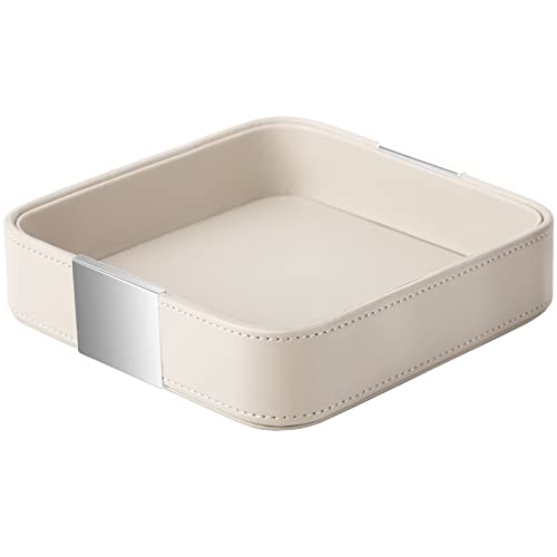 SANZIE Almacenamiento de escritorio de cuero de lujo, organizador pequeño Catchall, cartera, accesorios para el hogar y la oficina (gris (metal plateado)
