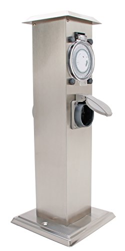 Preisvergleich Produktbild Kopp 145317016 Energiesäule V2A mit 2 Schutzkontaktsteckdosen und Zeitschaltuhr, Edelstahl, 3680 W, 230 V, grau