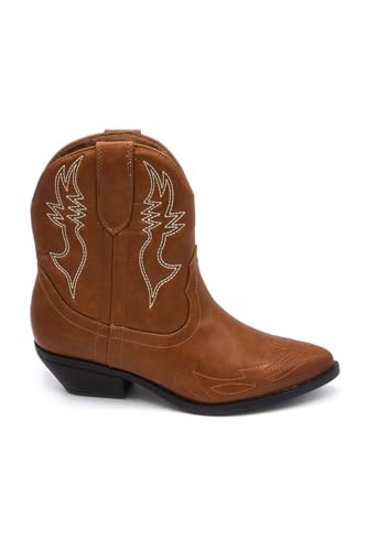 Image of Soda Women Cowgirl Cowboy Western Stitched Ankle Boots Pointed Toe Short Booties Rigging-S (Wide Fit Available)