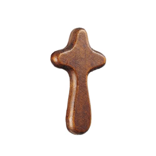 UAIAGM Hand Held Olive Wood Clinging Cross - Small Wooden Cross for Comfort and Prayer, brown