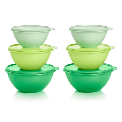 Tupperware Heritage Wonderlier 6 Piece Food Storage Bowl Set in Green Colors- Dishwasher Safe & BPA Free - (6 Bowls + 6 Lids)