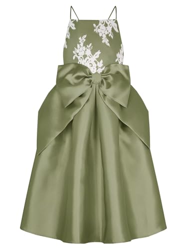 Bow-Knot Flower Girl Dress for Wedding Satin Lace Applique Ball Gowns Sleeveless Straps Princess Birthday Long Dress