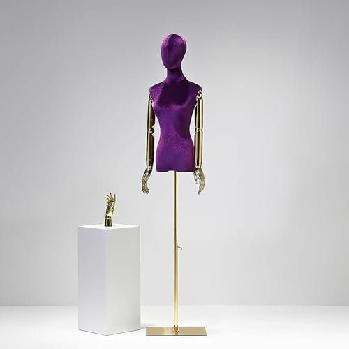 Adjustable Female Mannequin Stand with Head, Metal Arms & Base - Red Electroplated Dress Form for Clothing Display, Fashion Showcase, Tailoring & Retail Use