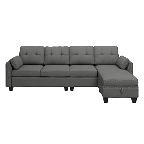 HONBAY Convertible Sectional Sofa L Shaped Couch Reversible Sectional Couches for Living Room,Grey