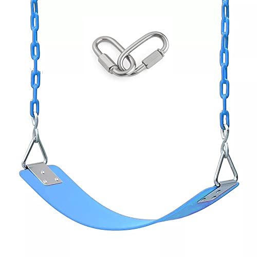 Image of REZNOR Heavy Duty Flexible Swing Seat with Metal Triangle Ring, 2 Meter Anti-Rust Chain Set for Kids & Adults, Playground, Jungle & Gym, Blue