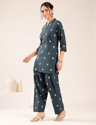 Image of Vbuyz Women's Printed & sequience work A-line Cotton Pink Kurta Pant With Dupatta