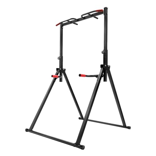 Power Tower plegable 200 kg | Barra de dominadas independiente | Barra fija de altura regulable 175 – 230 cm Estación de fuerza Fitness Station para entrenamiento de espalda y brazos