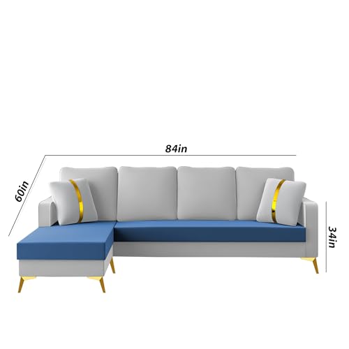 Image of Casaliving Mandis LHS 4 Seater L Shape Sofa Set for Living Room (Blue Grey Fabric) Premium Fabric Sofa