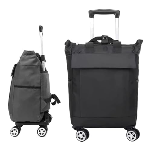 Faltbarer 2-in-1-Einkaufstrolley auf Rädern, tragbarer Einkaufswagen aus Aluminiumlegierung, mit abnehmbarer Einkaufstasche, ideal für Supermarkt und Reisen (schwarz)