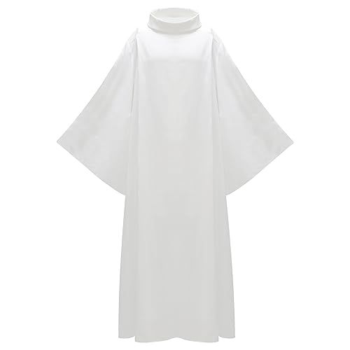 MYAYD Cotton Unisex Cassock Robe Clergy Pulpit Liturgical Church Loose Uniform Plus size White