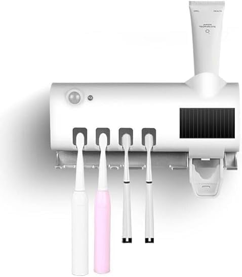 YelaJoy Wall Mounted Toothbrush Holder with UV Sterilizer & Automatic Toothpaste Dispenser 4-Slot Toothbrush Organizer Multifunctional Bathroom Accessory Tool-Free Space-Saving for Bathroom