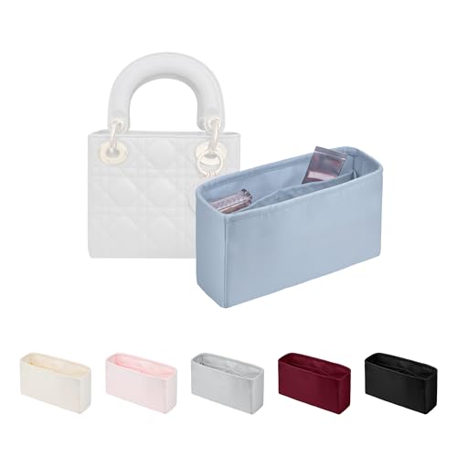 Image of Purse Organizer Insert for Lady Dior Mini Bags, Satin Luxury Bag Insert, Lightweight & Portable Purse Shaper with Pockets, Ideal for Travel, Shopping, and Daily Use(Blue brume, Lady Mini)