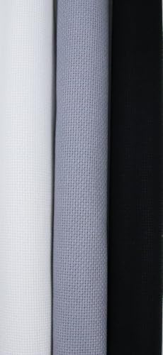 Image of KCS 3 pc of 15 inch x 18 inch(38cmx45cm) 18 Count Cross Stitch Cotton Aida Cloth Needlework Rolled Fabric Box,18CT,White+Light Steel Grey+ Black