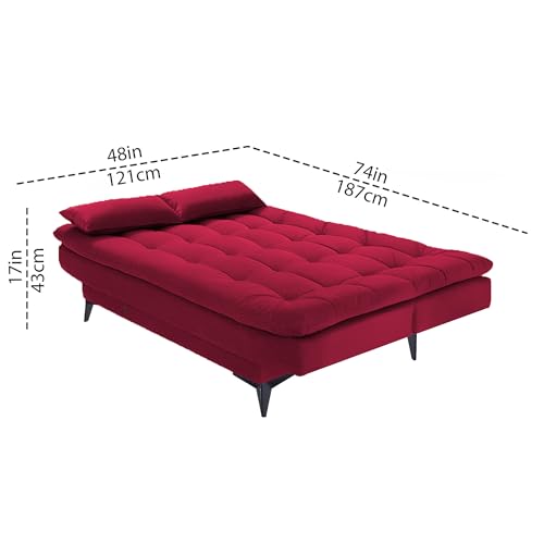 Image of Krancy 3-Seater Sofa Cum Bed for Living Room, Office & Home | Premium Fabric Sleeper Sofa Set with 1 Year Warranty | Comfortable Sofa for Guests, Lounge & Small Spaces | Red Colour