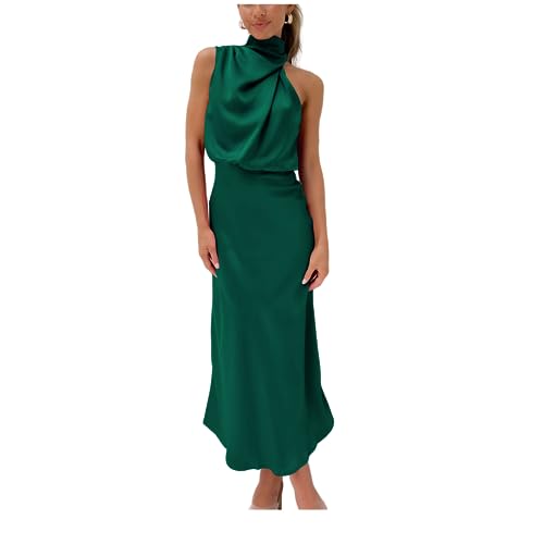 OBEEII Vestido largo de satén para mujer, sin mangas, cintura elástica, vestido de cóctel, elegante, formal, invitado de boda, fiesta, maxi, Gqqt027, M