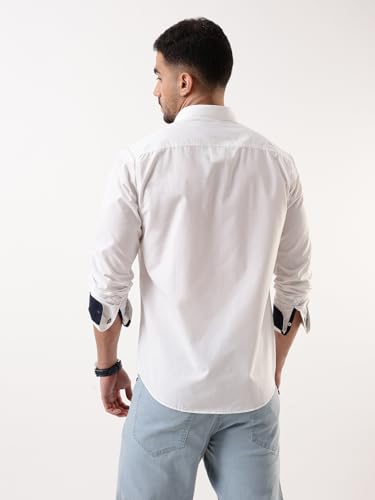 Image of Dennis Lingo Men Solid Spread Collar Full Sleeves Regular Fit Cotton Casual Shirt