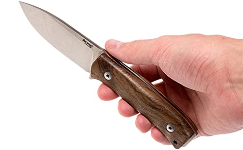 Lionsteel M4 Fixed Blade Camping And Outdoor Knife, M390 Steel Hollow Grind Drop Point Blade, Walnut Handle, Includes Double Stitched Leather Sheath #TOP6