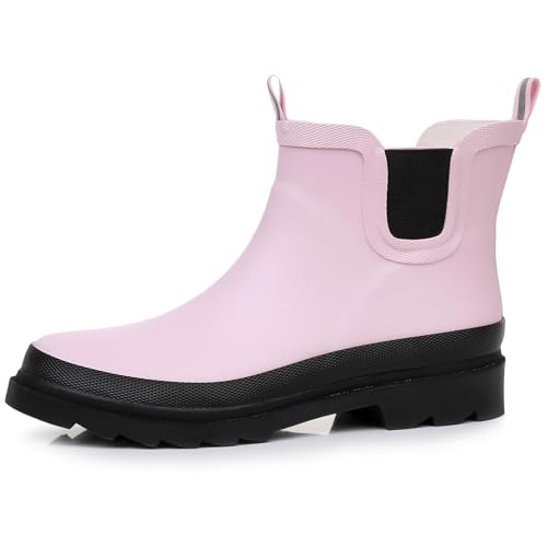 LANCDON Women Short Rain Boots Chelsea Garden Boots Waterproof Ankle Rain Shoes for Ladies Comfort Insole Outdoor Work Booties All Weather Size 8