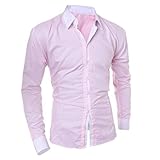 ► Material: Polyester Herren Hemd Slim Fit Kontrast Langarm Hemden Business Hochzeit Freizeit Arbeit Super 2 Face Umweltfreudlich Elastisch Reine Farbe Herren-Hemd Oktoberfest Männer Langarmhemd (Rosa,EU-52 / CN-XXL)